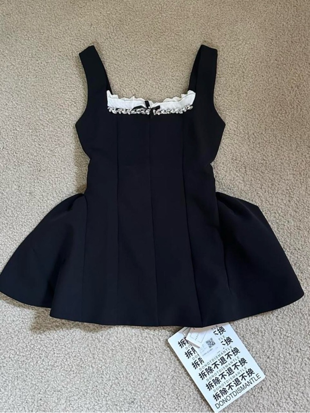 Pearl-Trim Black Off-Shoulder Mini Dress
